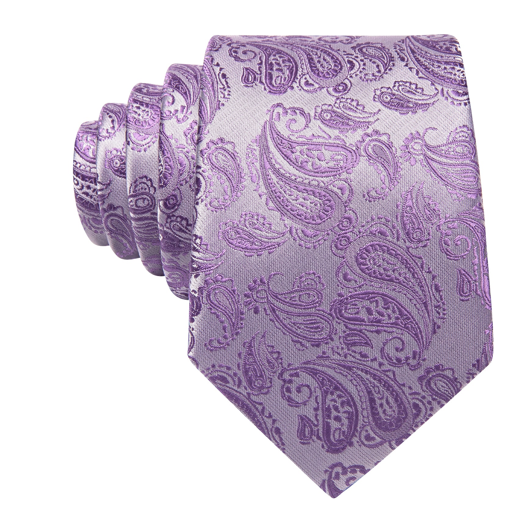 Purple Silver Paisley Silk 63 Inches Extra Long Tie Hanky Cufflinks Set