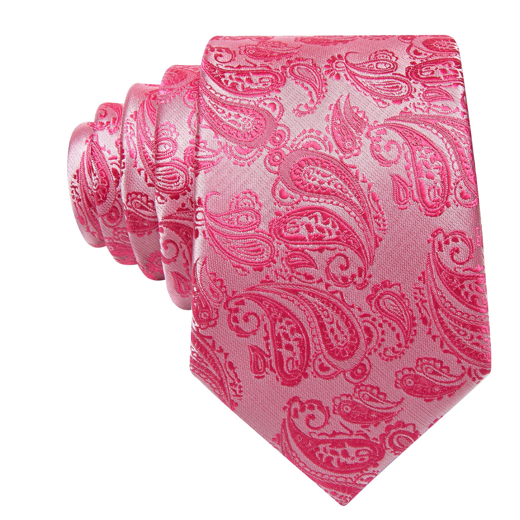 Deep Pink Paisley 63" Extra Long Tie Hanky Cufflinks Set