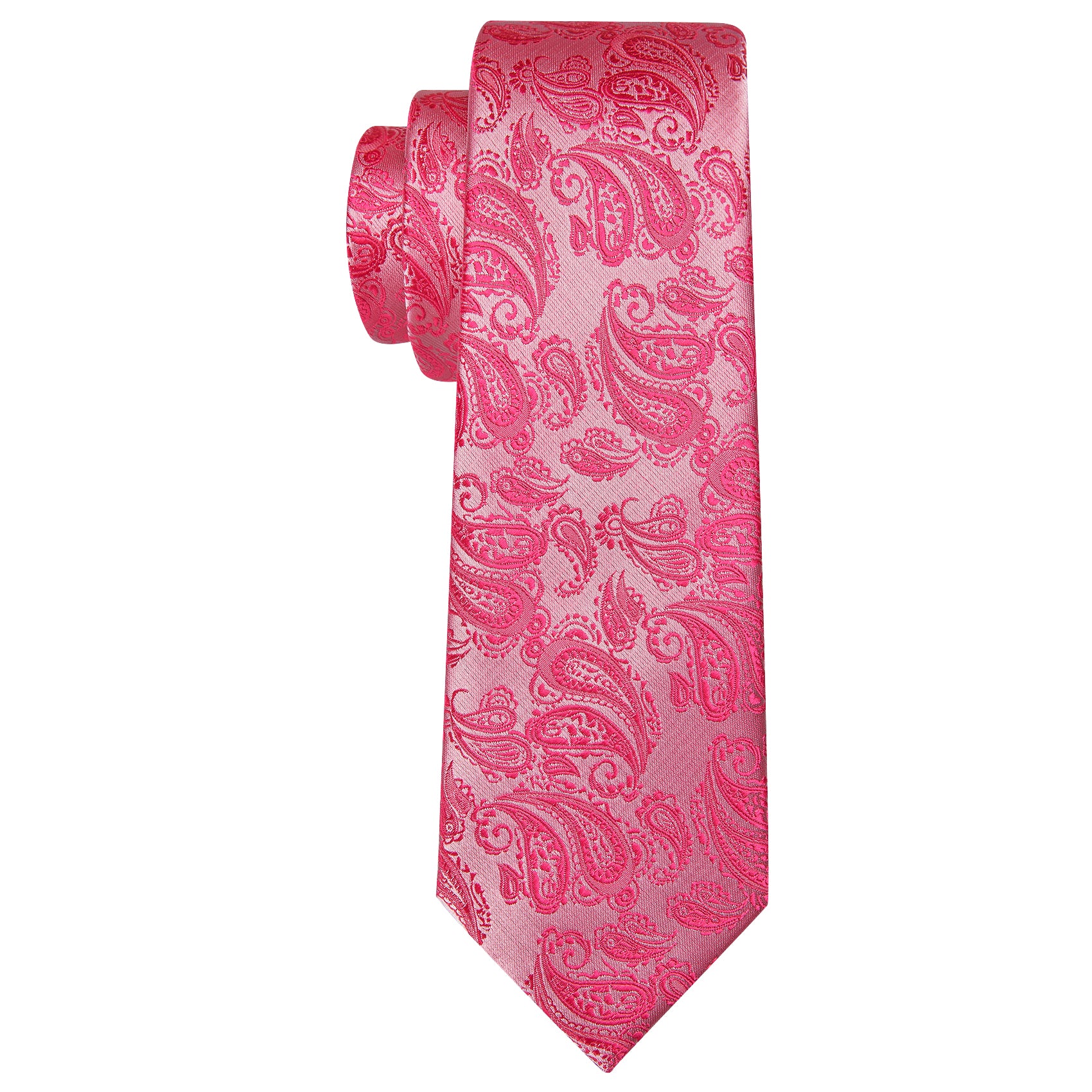 Deep Pink Paisley 63" Extra Long Tie Hanky Cufflinks Set