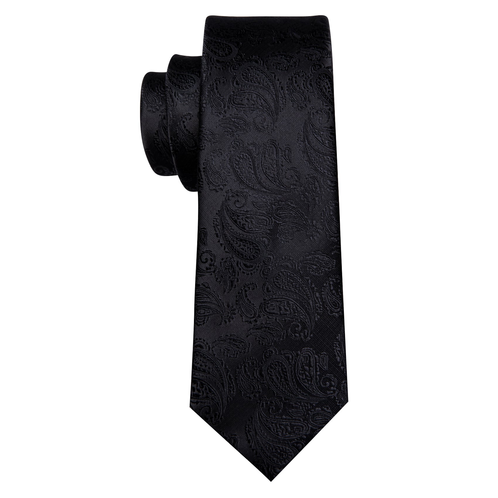 Black Paisley Silk 63 Inches Extra Long Tie Pocket Square Cufflinks Set