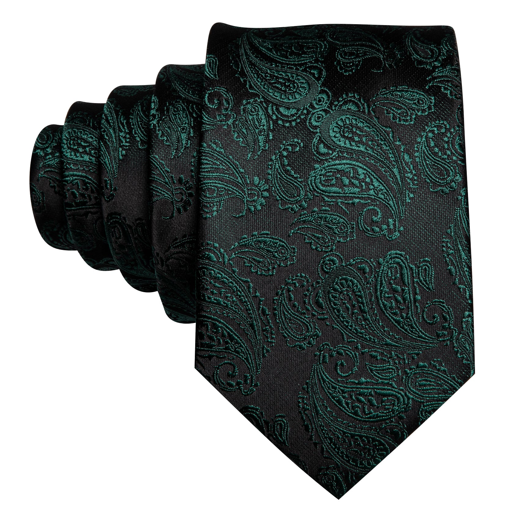 Green Black Paisley Silk 63 Inches Extra Long Tie Pocket Square Cufflinks Set