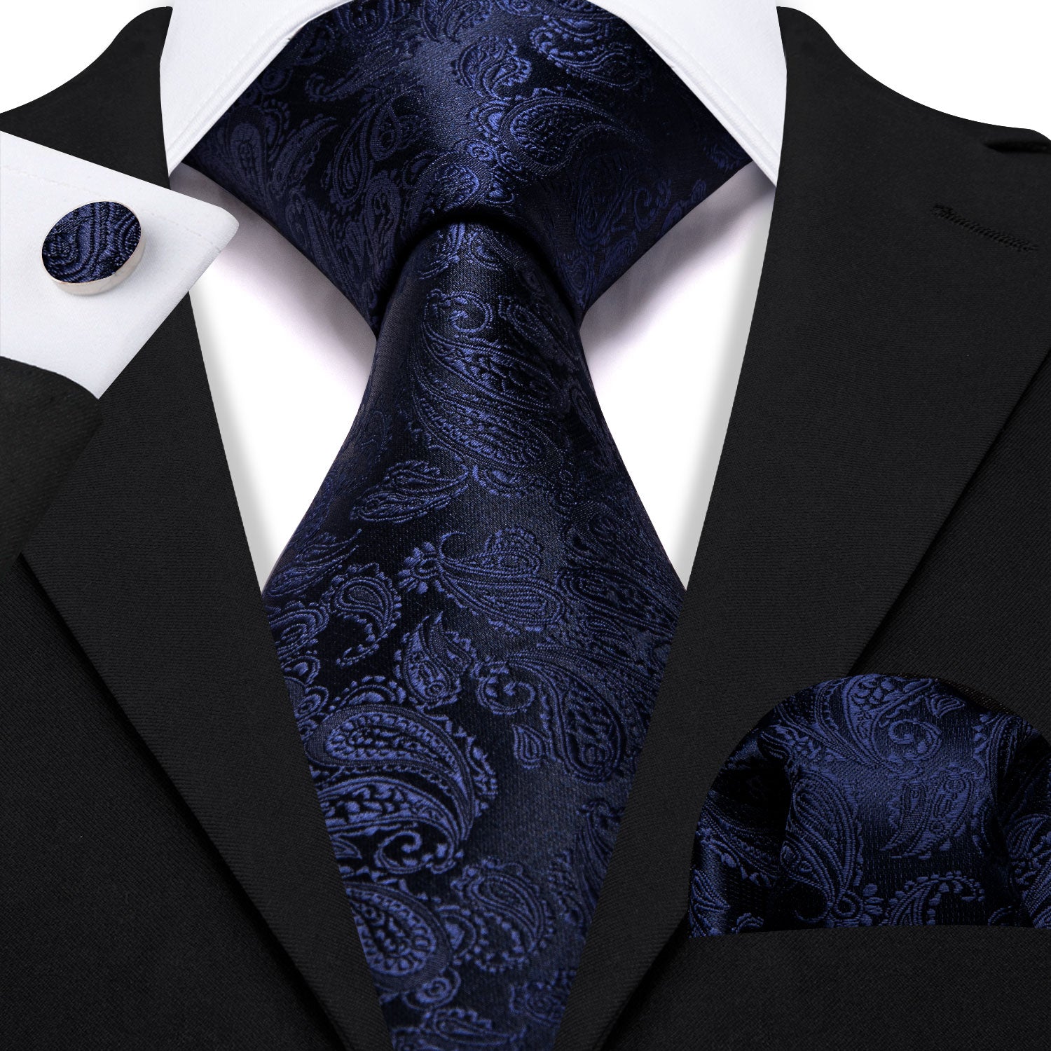 Black suit Black Blue Jacquard Paisley men's formal  Necktie 