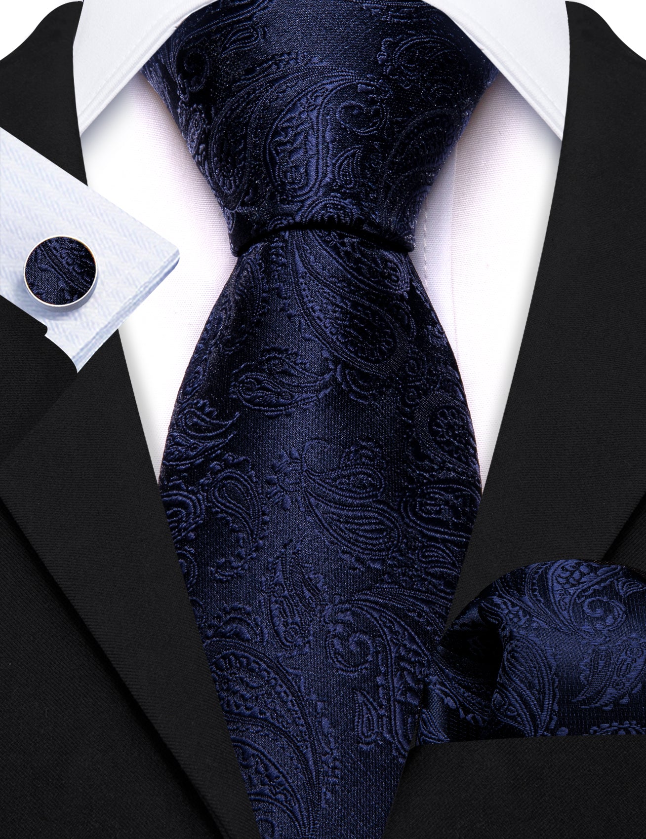 Black suit Black Blue Jacquard Paisley men's formal  Necktie 