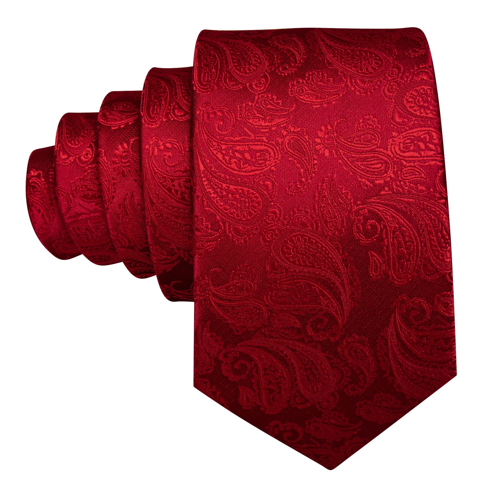 Red Paisley Silk 63 Inches Extra Long Tie Hanky Cufflinks Set