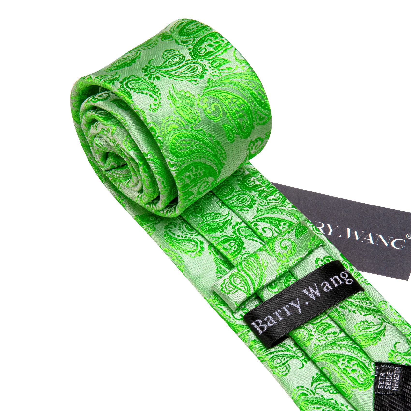 Green Paisley Silk 63 Inches Extra Long Tie Hanky Cufflinks Set
