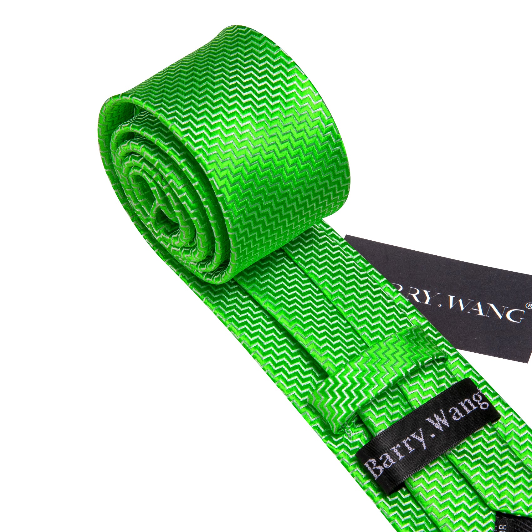 Green Curve Silk 63 Inches Extra Long Tie Hanky Cufflinks Set