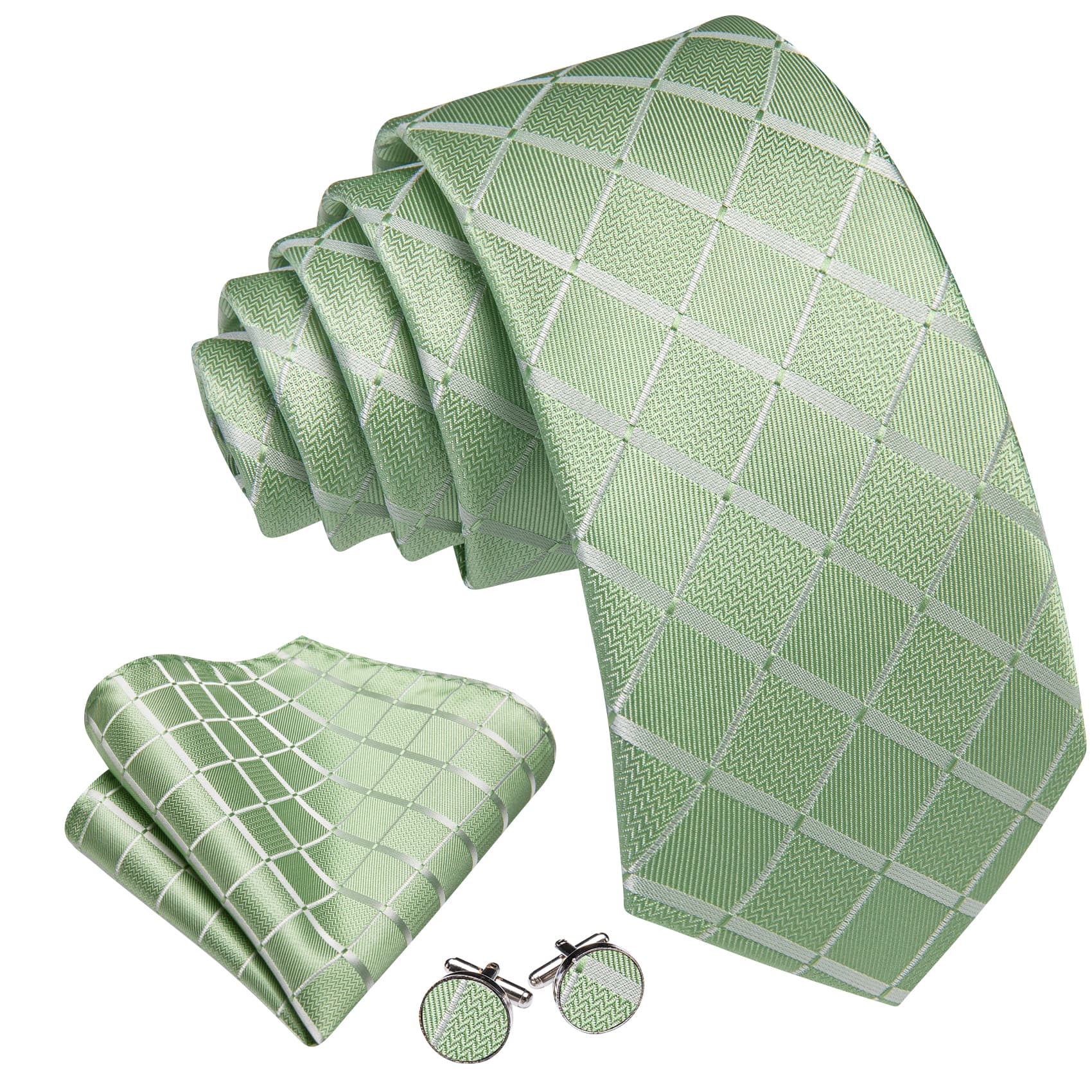  Mens Plaid Tie Mint Green Checkered Necktie Set