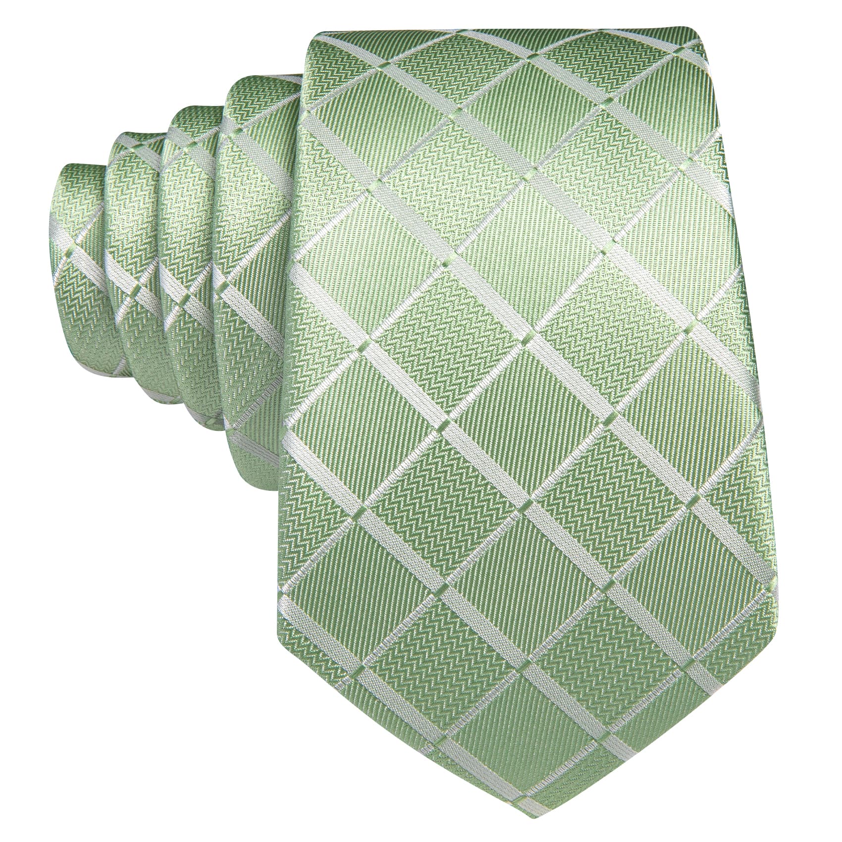  Mens Plaid Tie Mint Green Checkered Necktie Set