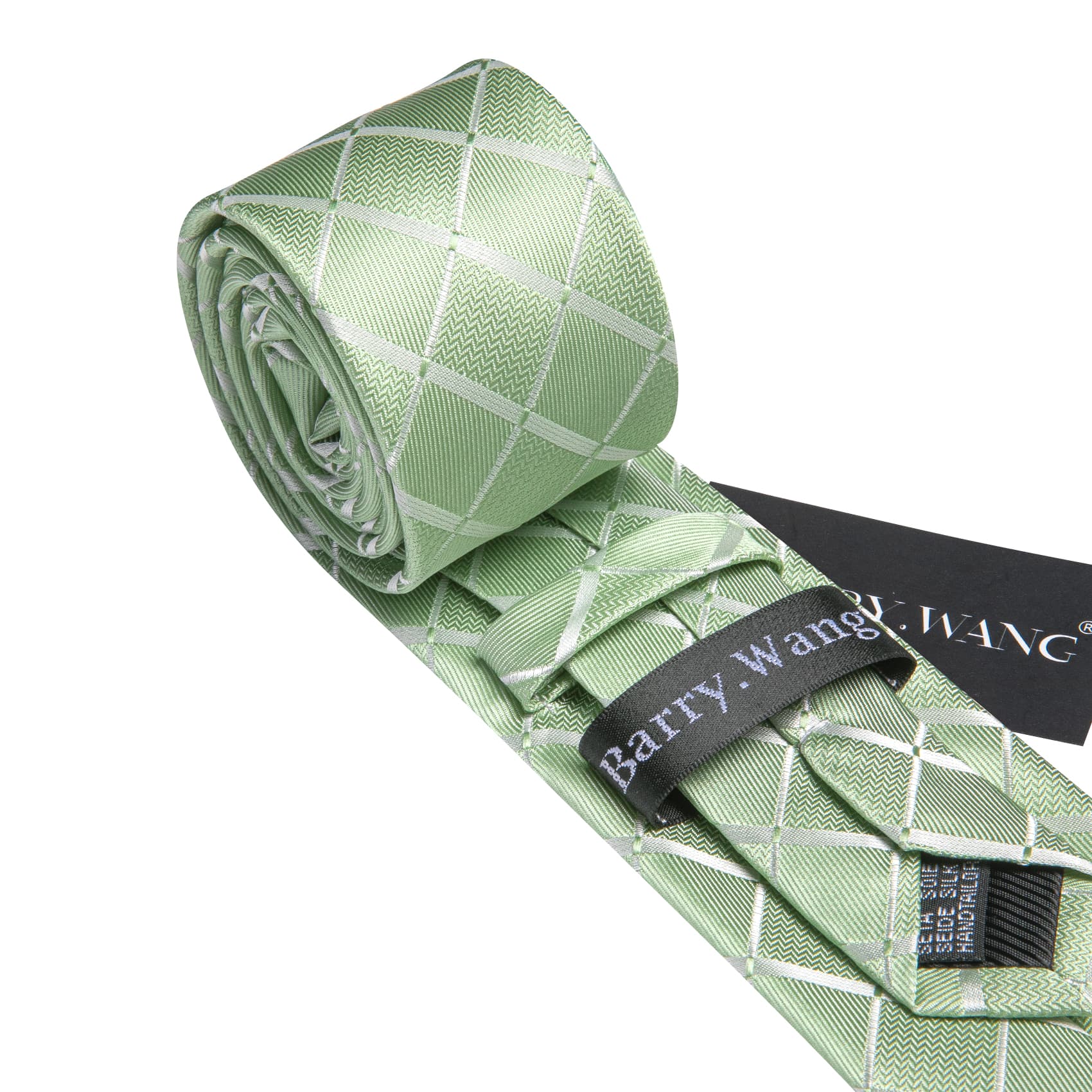  Mens Plaid Tie Mint Green Checkered Necktie Set