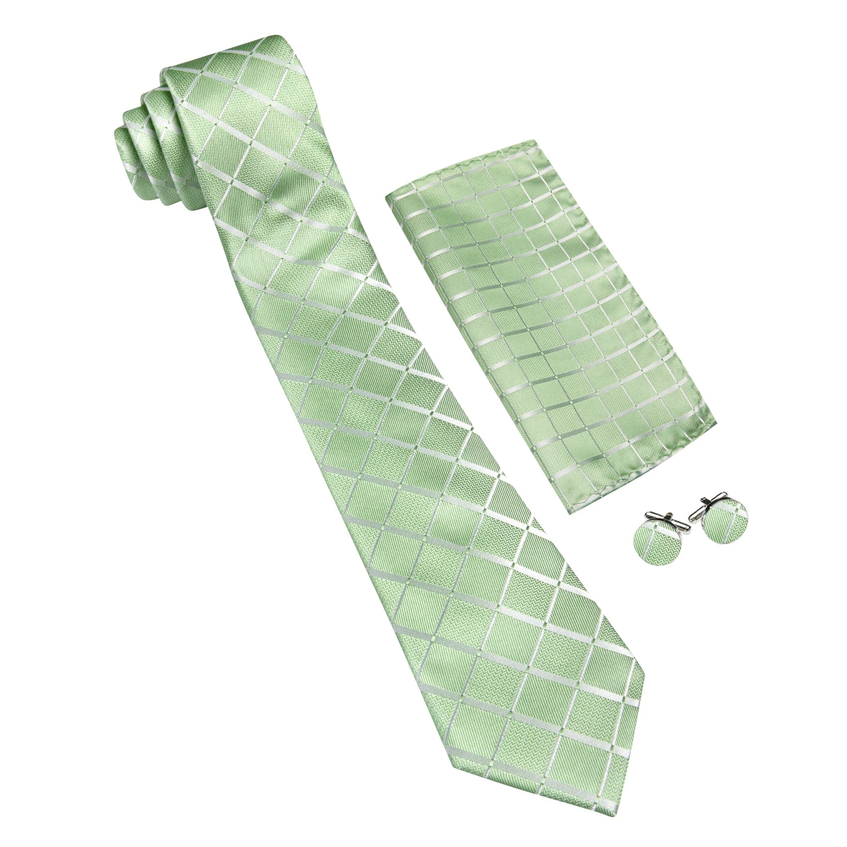  Mens Plaid Tie Mint Green Checkered Necktie Set