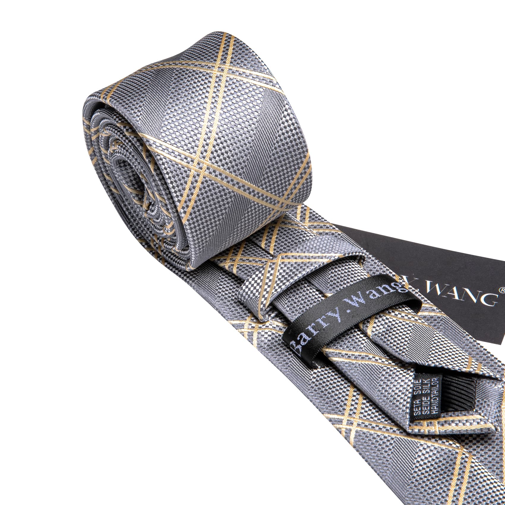  Mens Grey Plaid Tie Beige Checkered Necktie Set