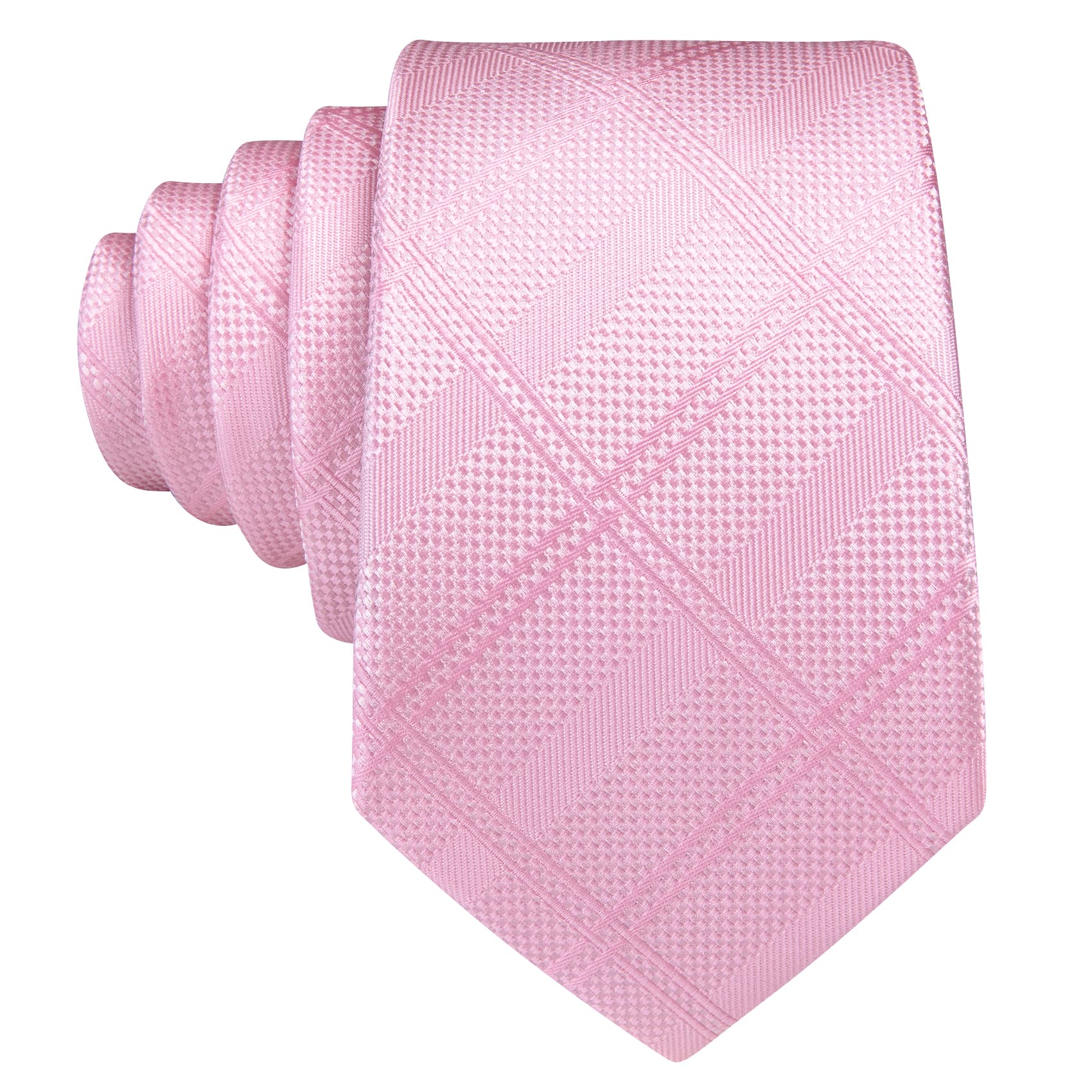  Pink Tie Mens Solid Checkered Necktie Set