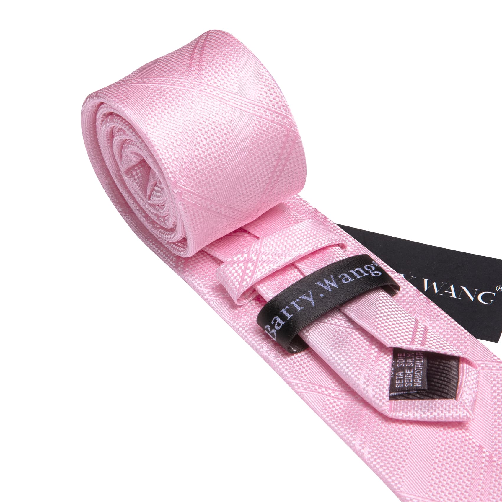  Pink Tie Mens Solid Checkered Necktie Set