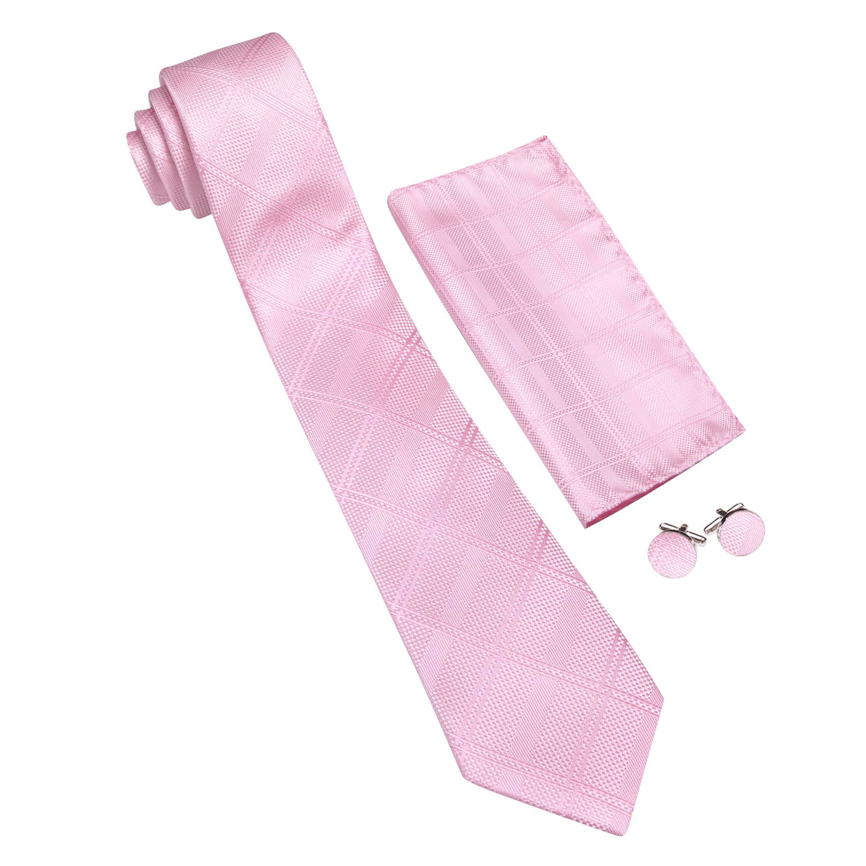  Pink Tie Mens Solid Checkered Necktie Set