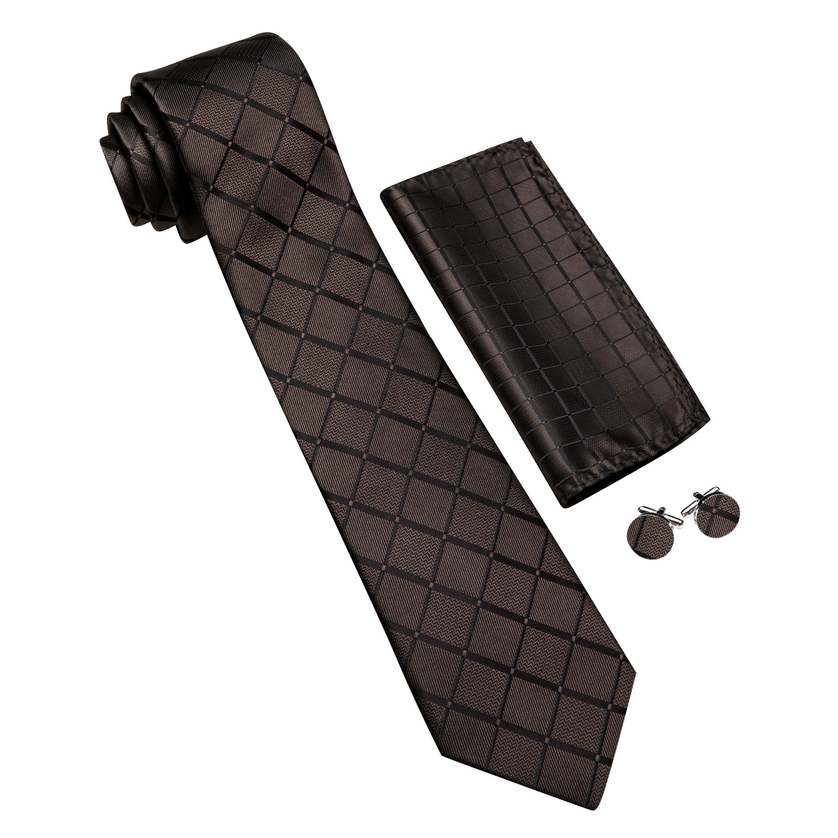  Brown Plaid Tie Black Stripes Men's Business Set Formal