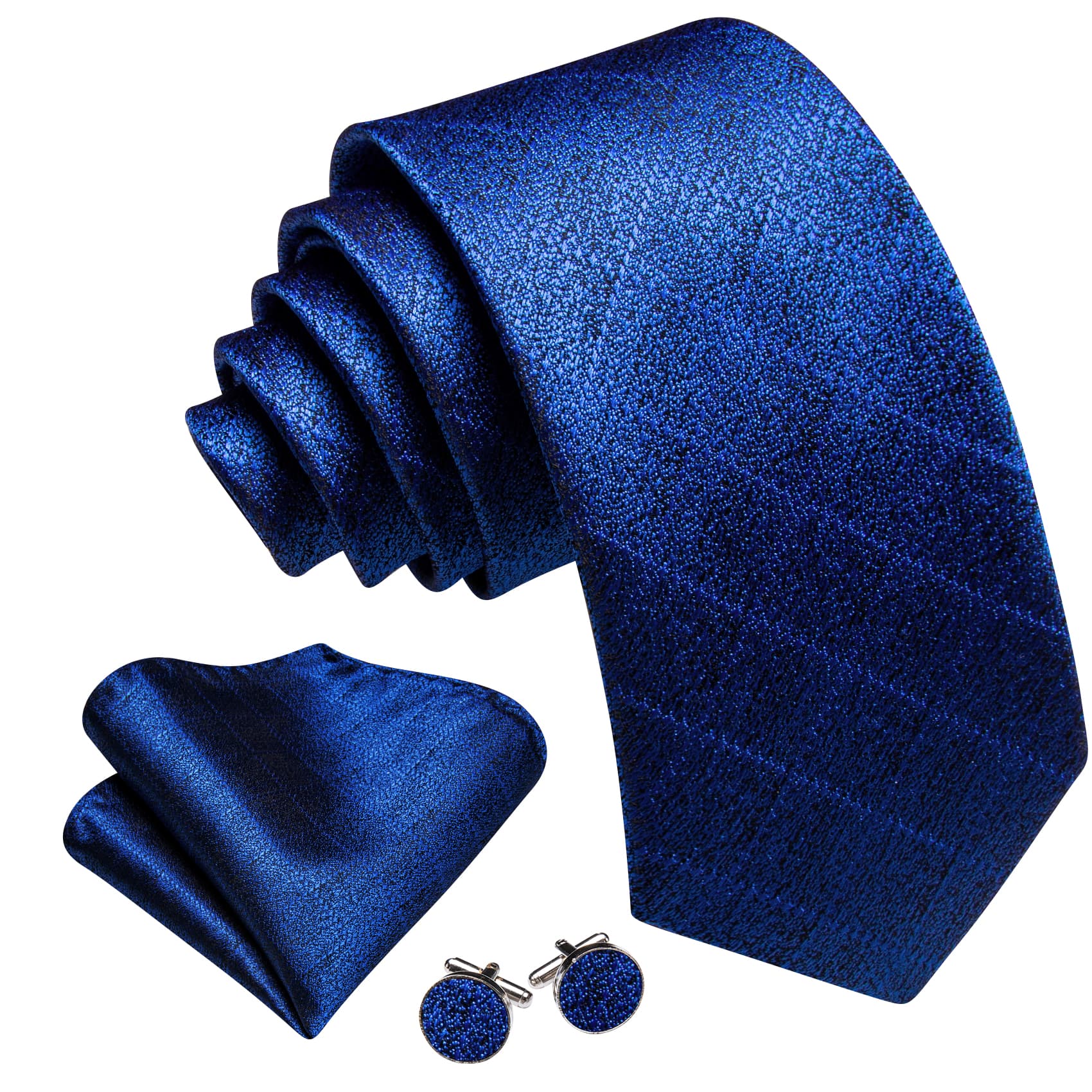 Barry Wang Navy Blue Solid Tie Checkered Men's Wedding Set