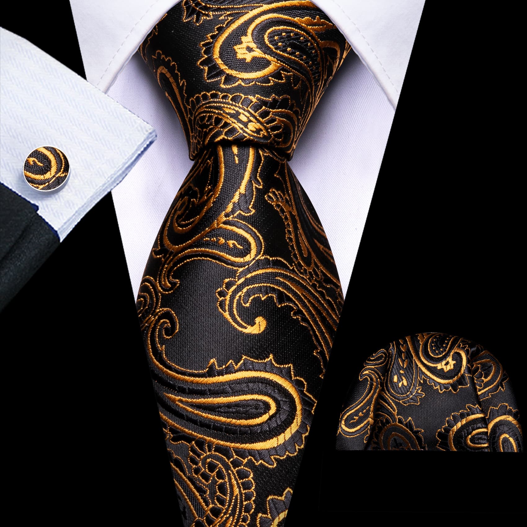 Black gold paisley necktie for men 