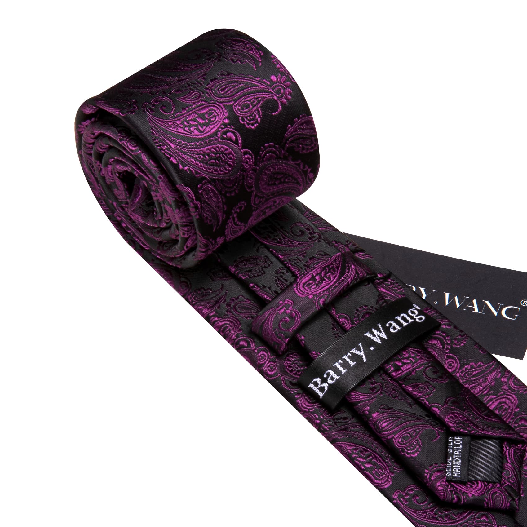 Barry. Wang Purple Paisley Necktie Black Mens Tie Hanky Cufflinks Set