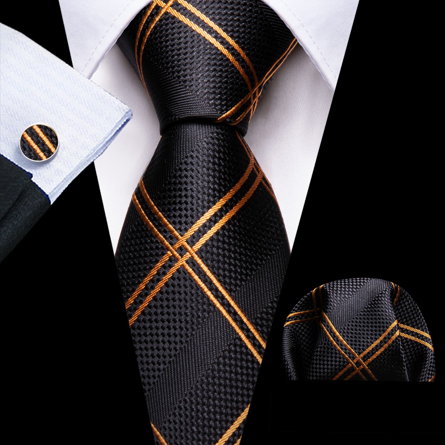 barry wang black tie gold lines 