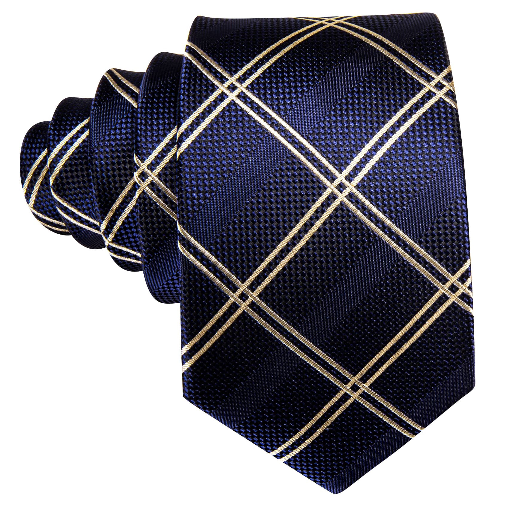 Midnight Blue Tie Beige Lines Checkered Men's Wedding Set