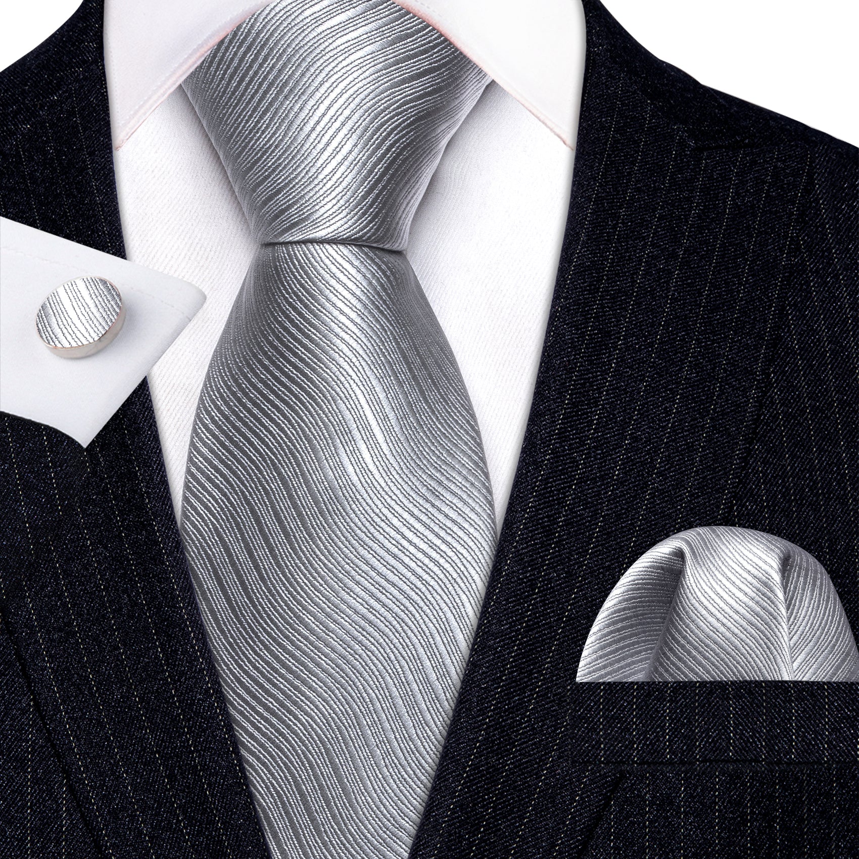 Christmas Men's Tie Set - Silk Necktie With Pocket Square & Cufflinks, Holiday Snowflake Elk Design