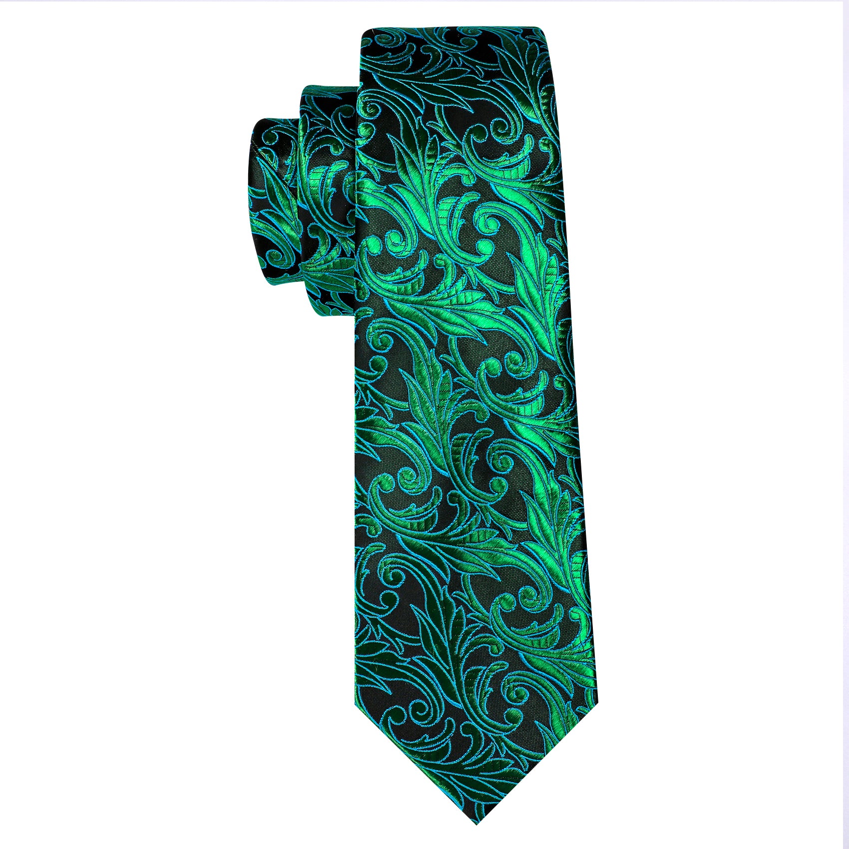 Green Black Paisley Tie Handkerchief Cufflinks Set