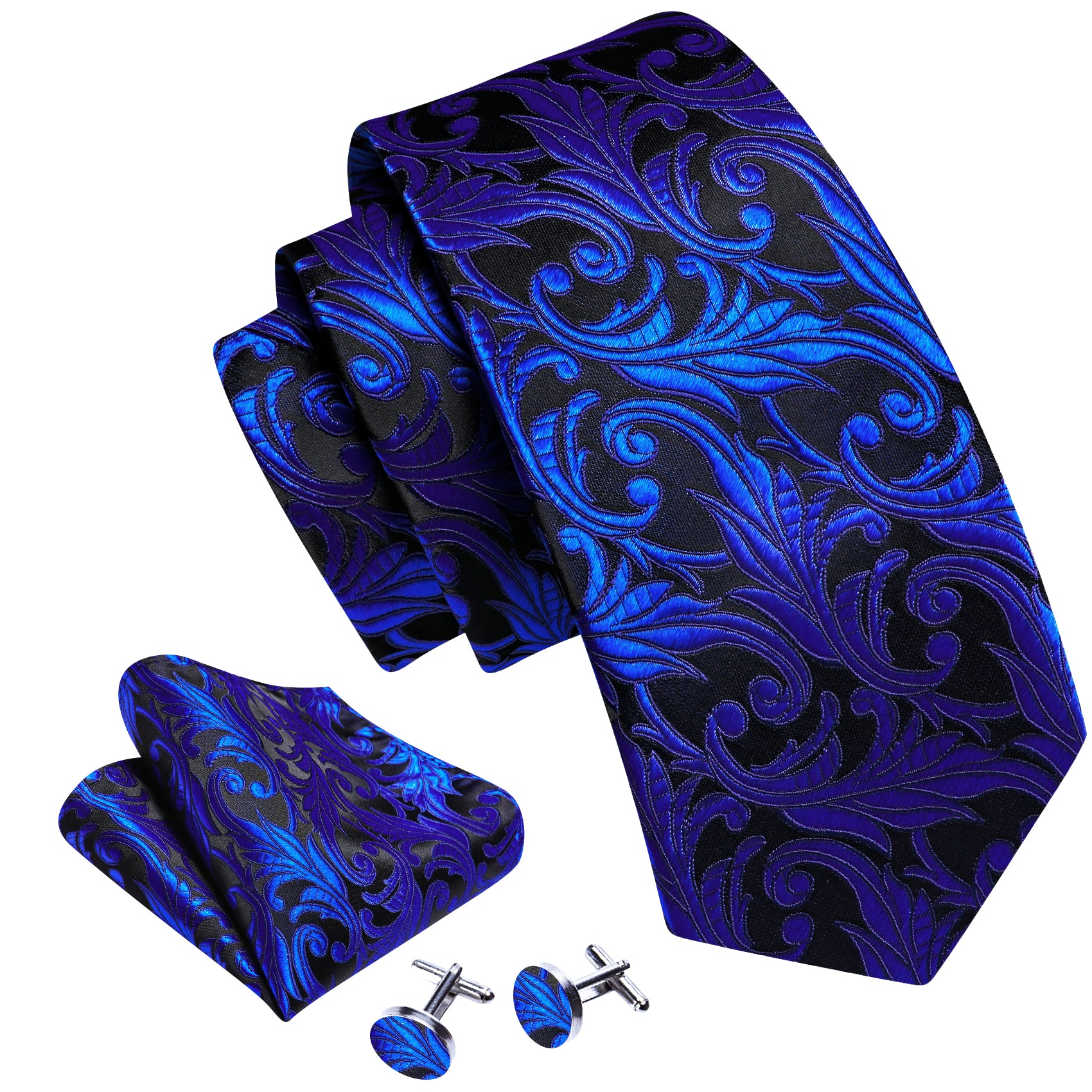  Cobalt Blue Paisley Wedding Tie Handkerchief Cufflinks Set
