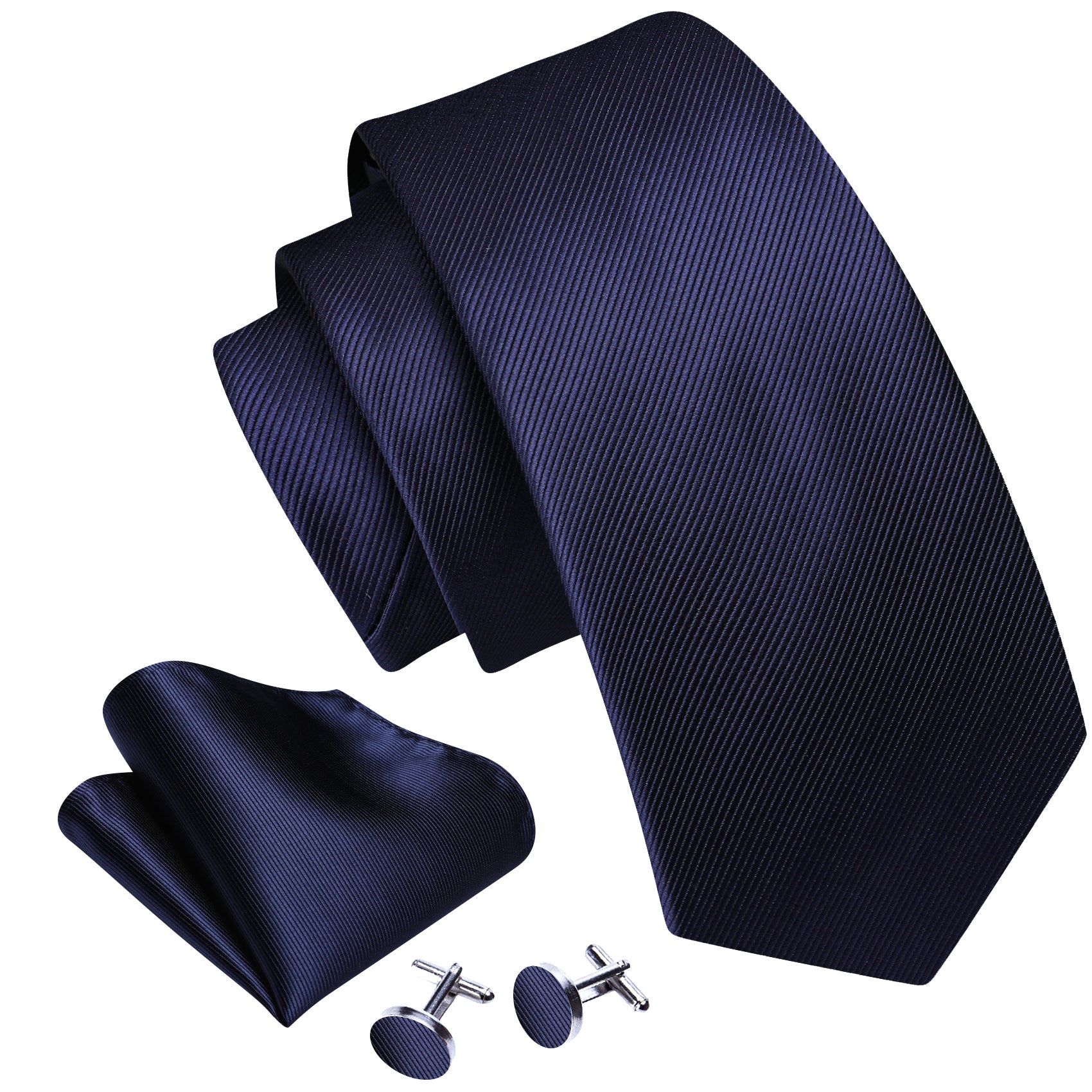 Deep Blue Solid Silk Tie Handkerchief Cufflinks Set