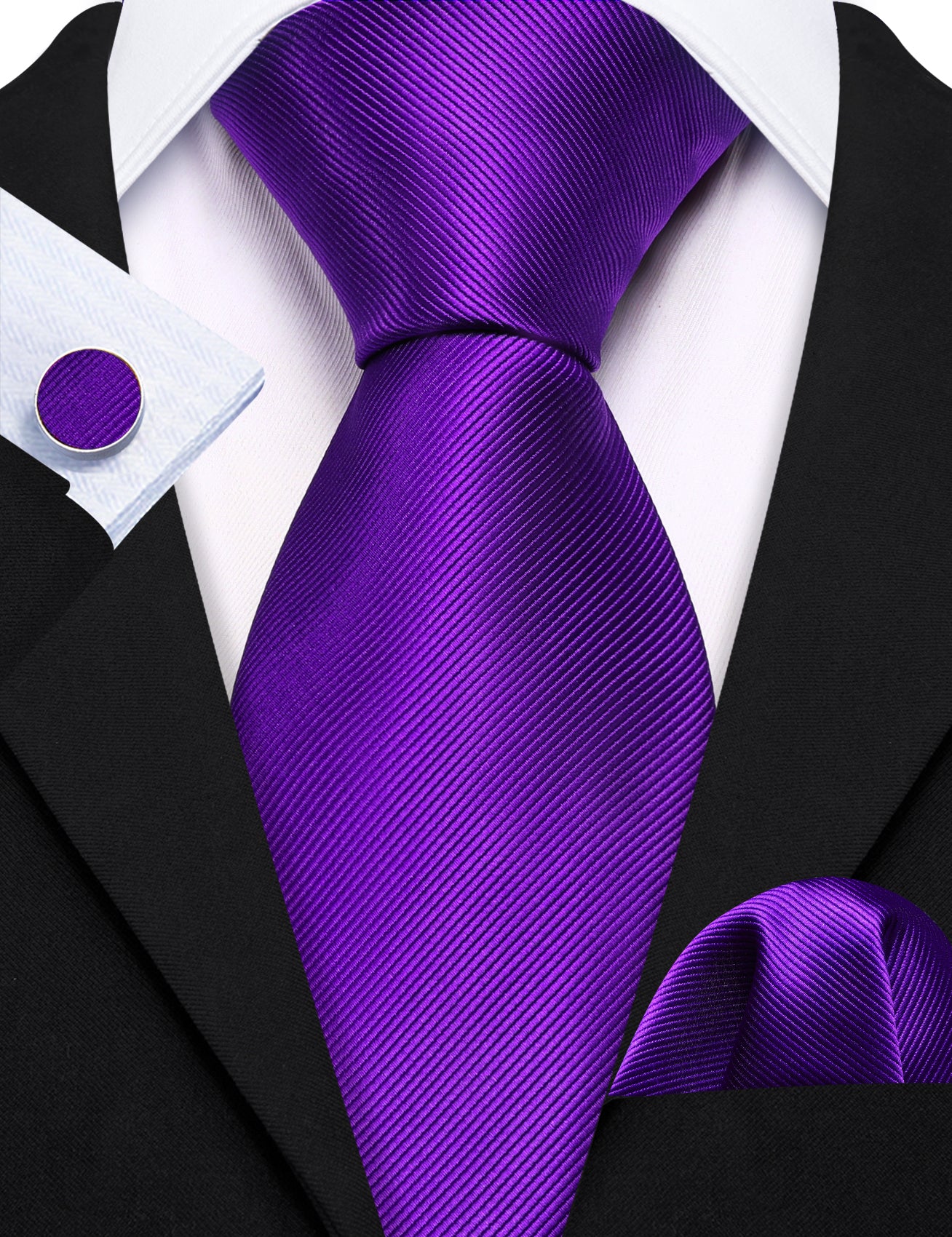 Hyacinth Solid Silk Tie Handkerchief Cufflinks Set