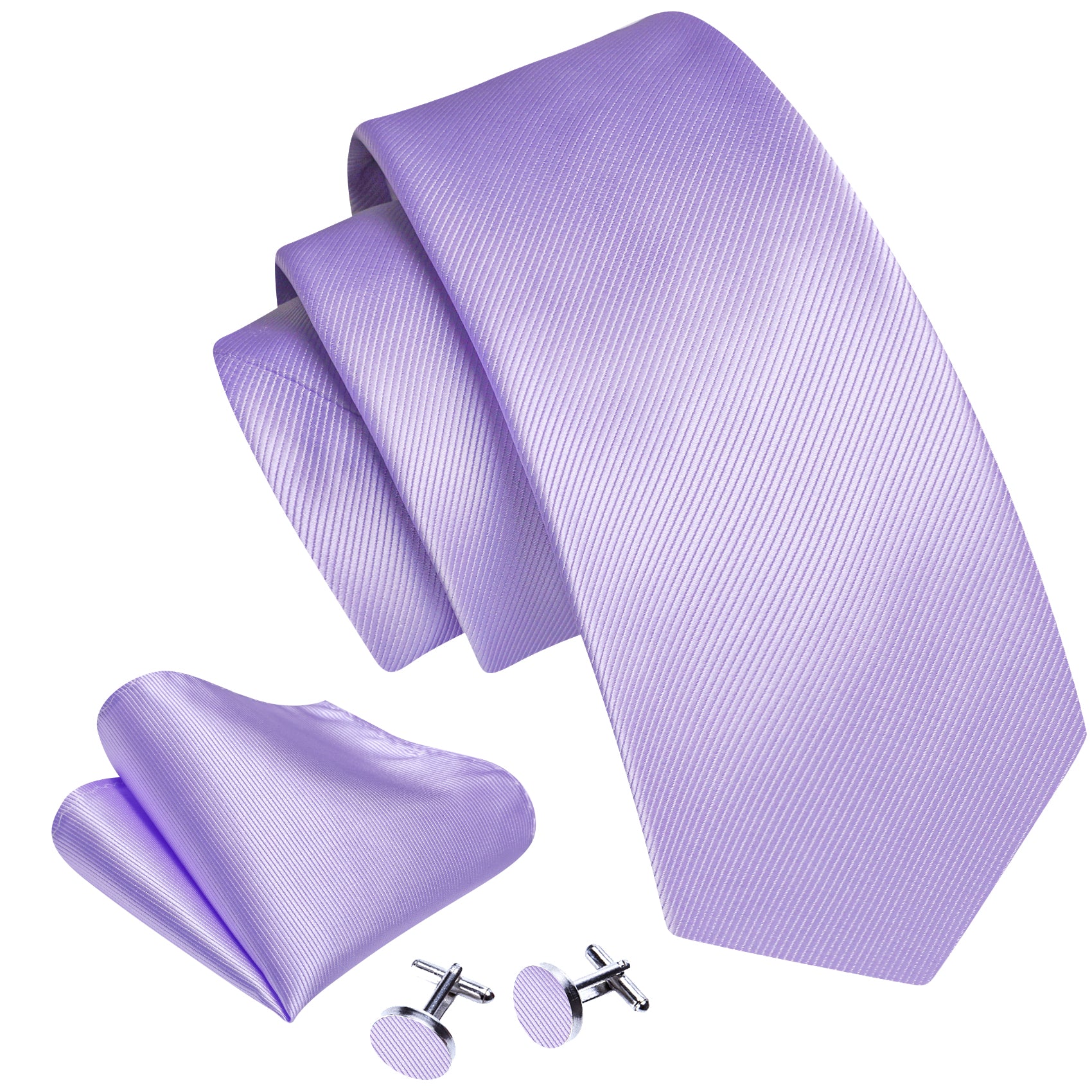 Barry.Wang Purple Tie Mist Violet Solid Men's Silk Tie Hanky Cufflinks Set