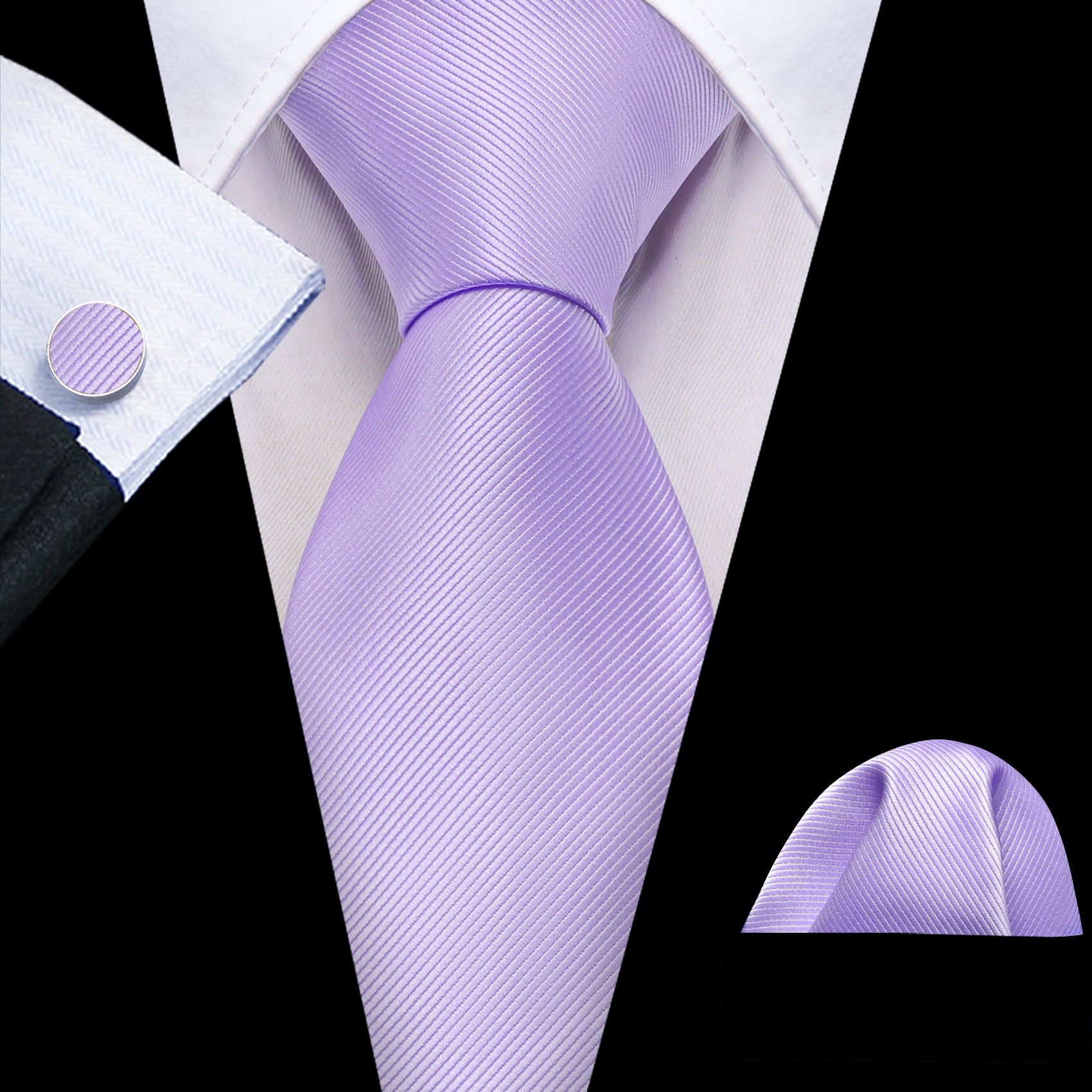 Mist Violet Solid Silk Tie Handkerchief Cufflinks Set