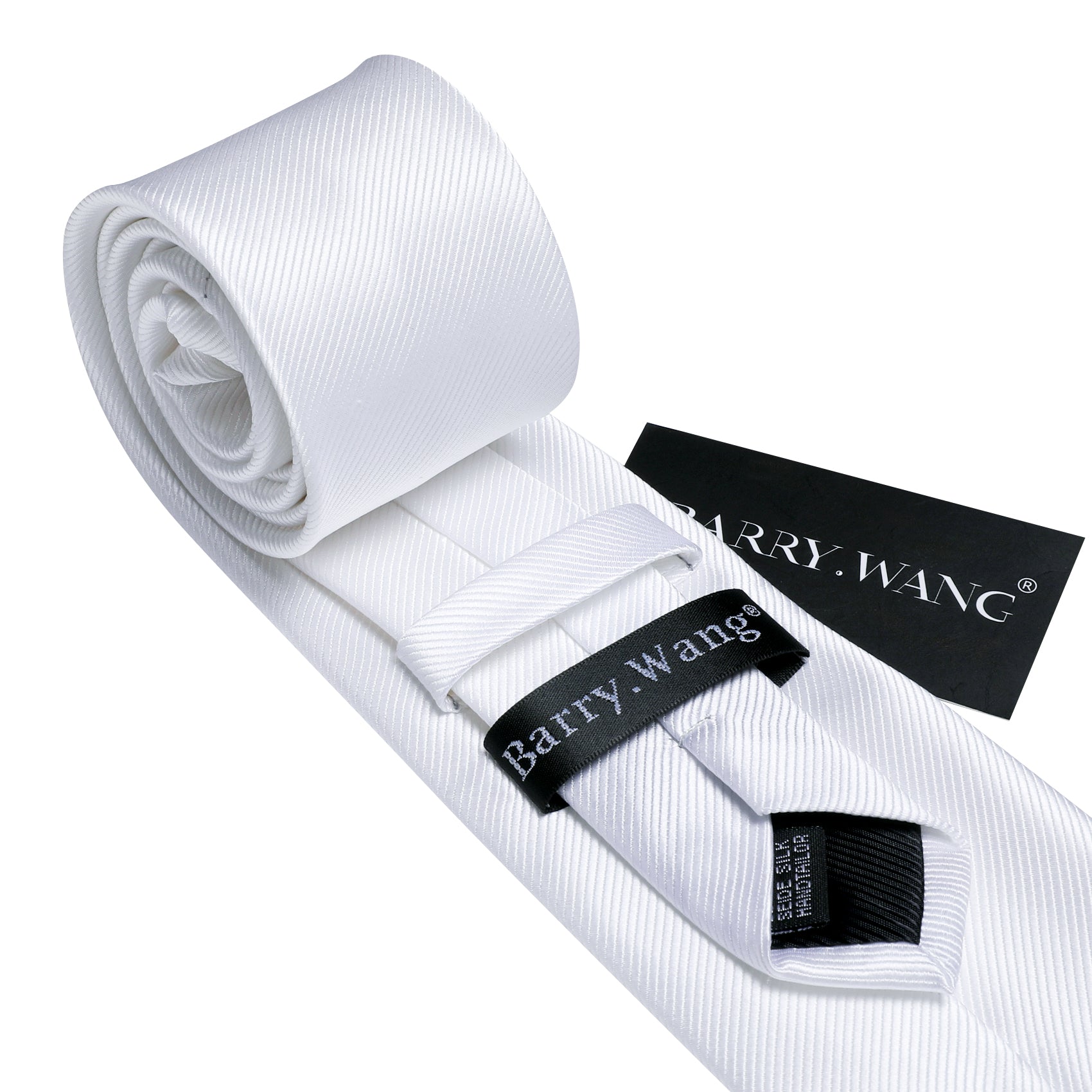 White Solid Silk Tie Handkerchief Cufflinks Set