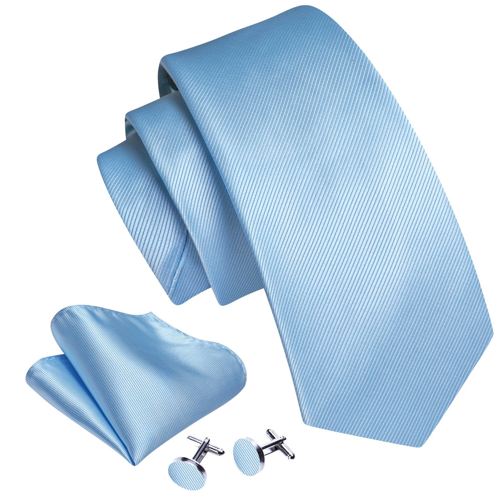 Light Cornflower Blue Tie Solid Necktie Hanky Cufflinks Set