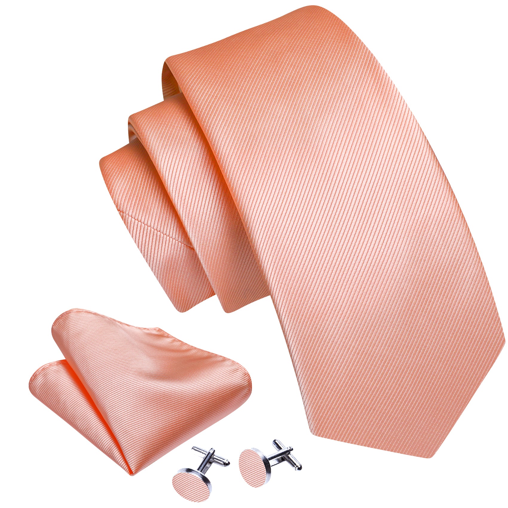 Light Red Solid Silk Tie Handkerchief Cufflinks Set