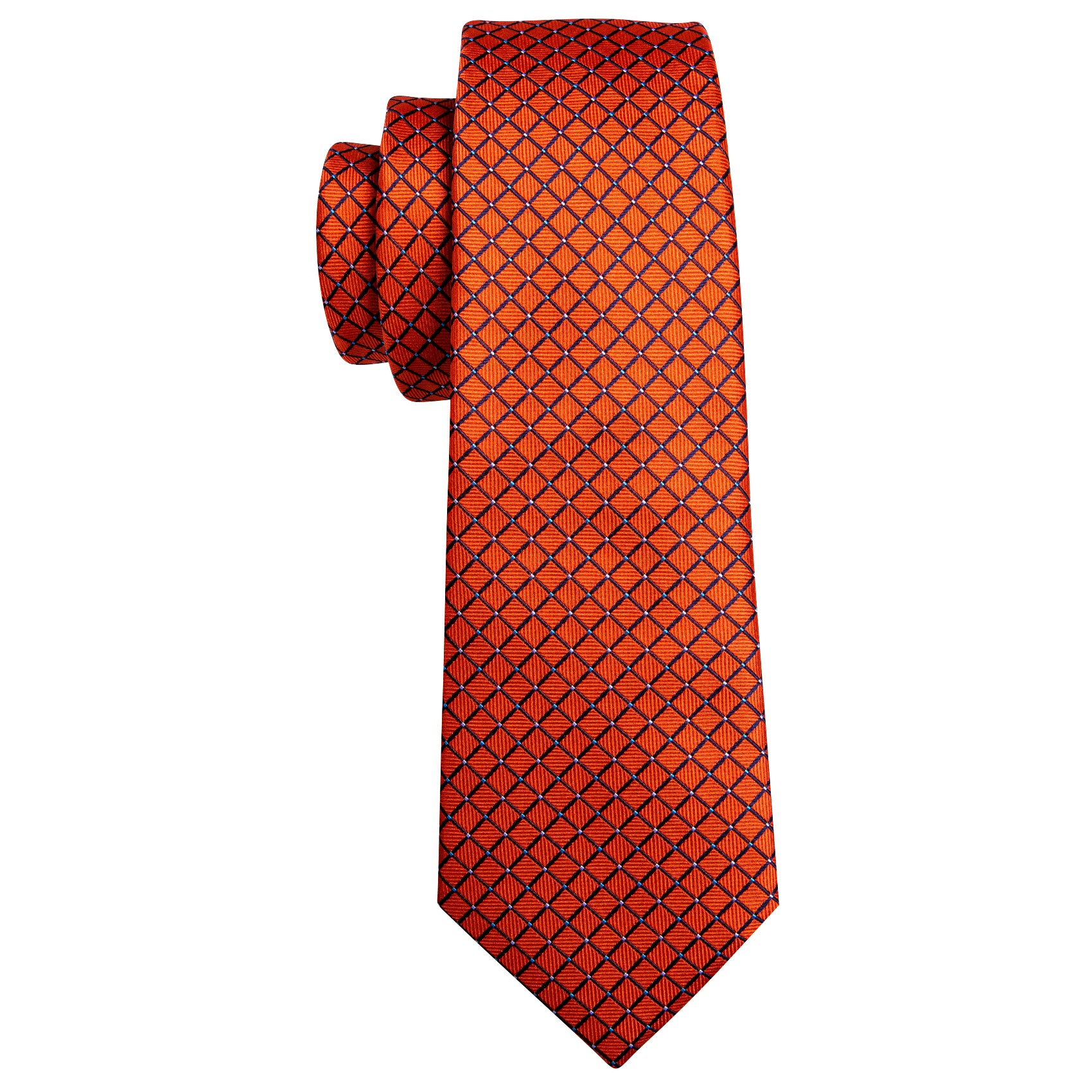 Orange Plaid Silk Tie Handkerchief Cufflinks Set