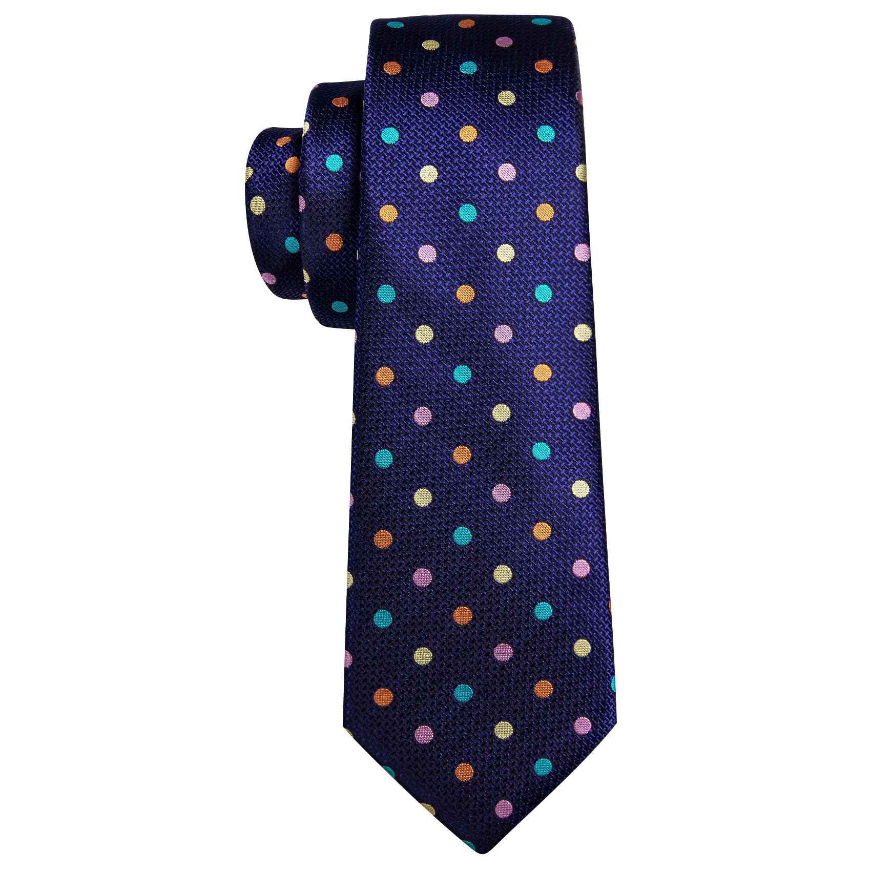 Blue Pink Yellow Polka Dot Silk Tie Handkerchief Cufflinks Set