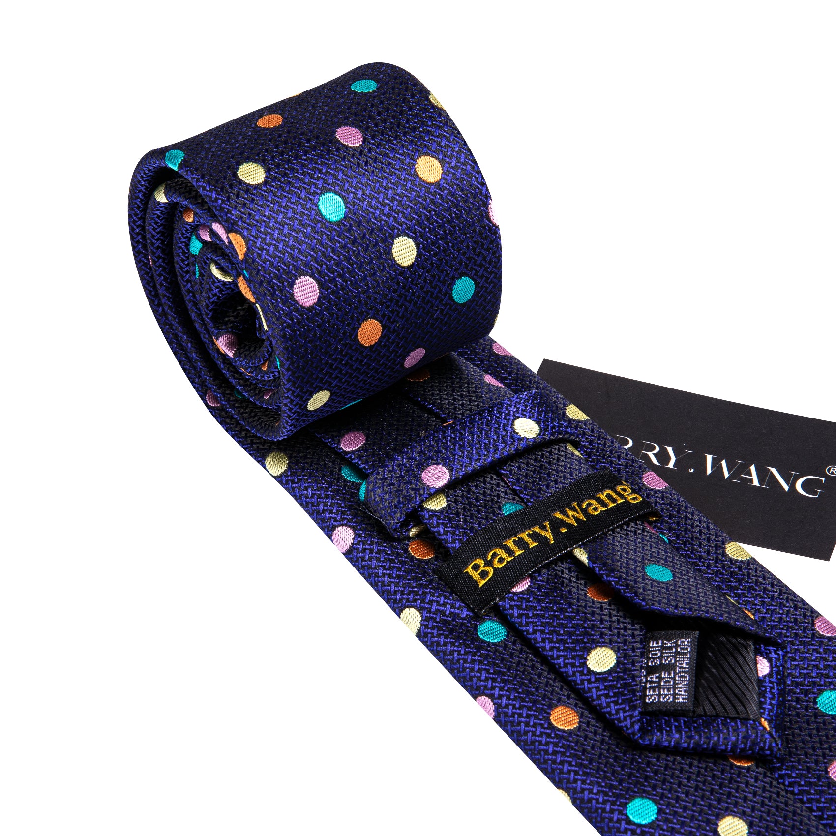 Blue Pink Yellow Polka Dot Silk Tie Handkerchief Cufflinks Set