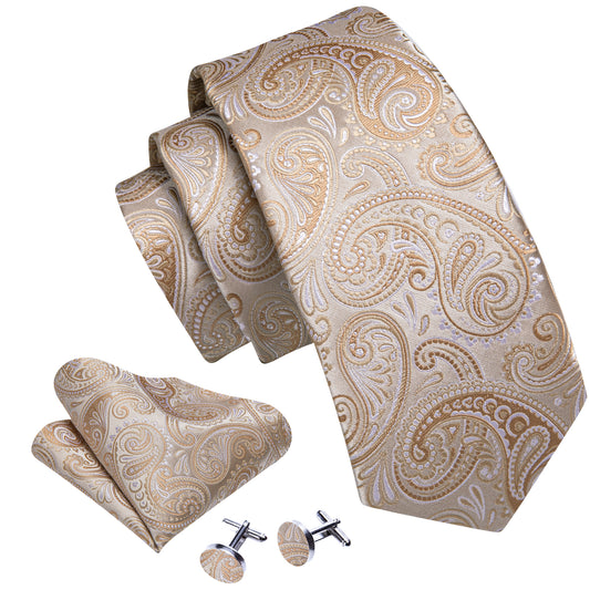  Necktie Seashell Paisley Tie Pocket Square Cufflinks Set