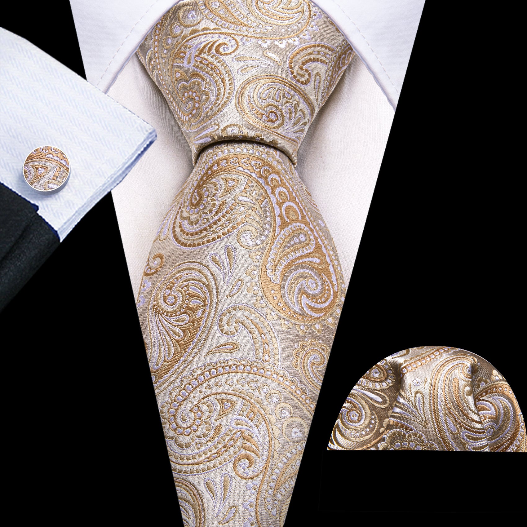  Necktie Seashell Paisley Tie Pocket Square Cufflinks Set