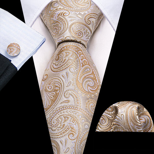  Necktie Seashell Paisley Tie Pocket Square Cufflinks Set