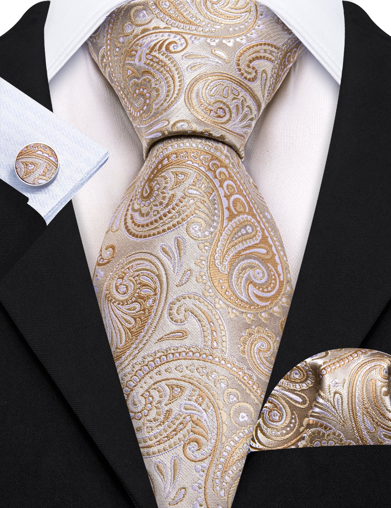  Necktie Seashell Paisley Tie Pocket Square Cufflinks Set