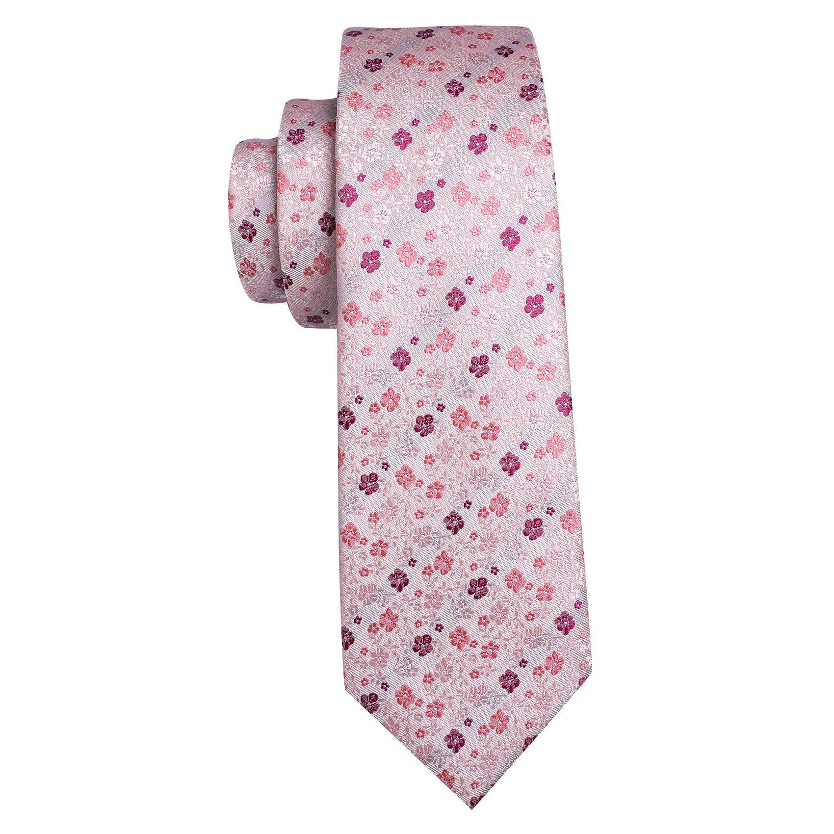 Floral Necktie Pink Flower Print Tie Hanky Cufflinks Set