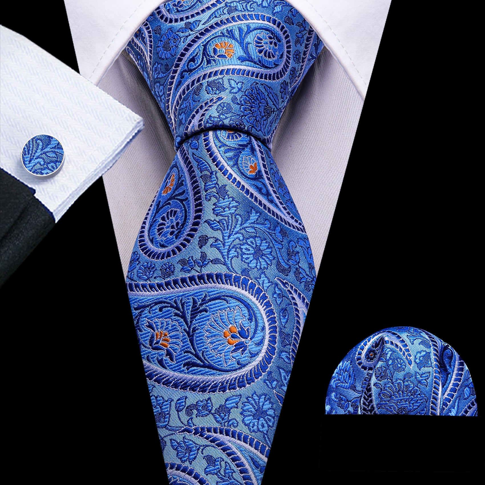 blue floral ties Black suit 