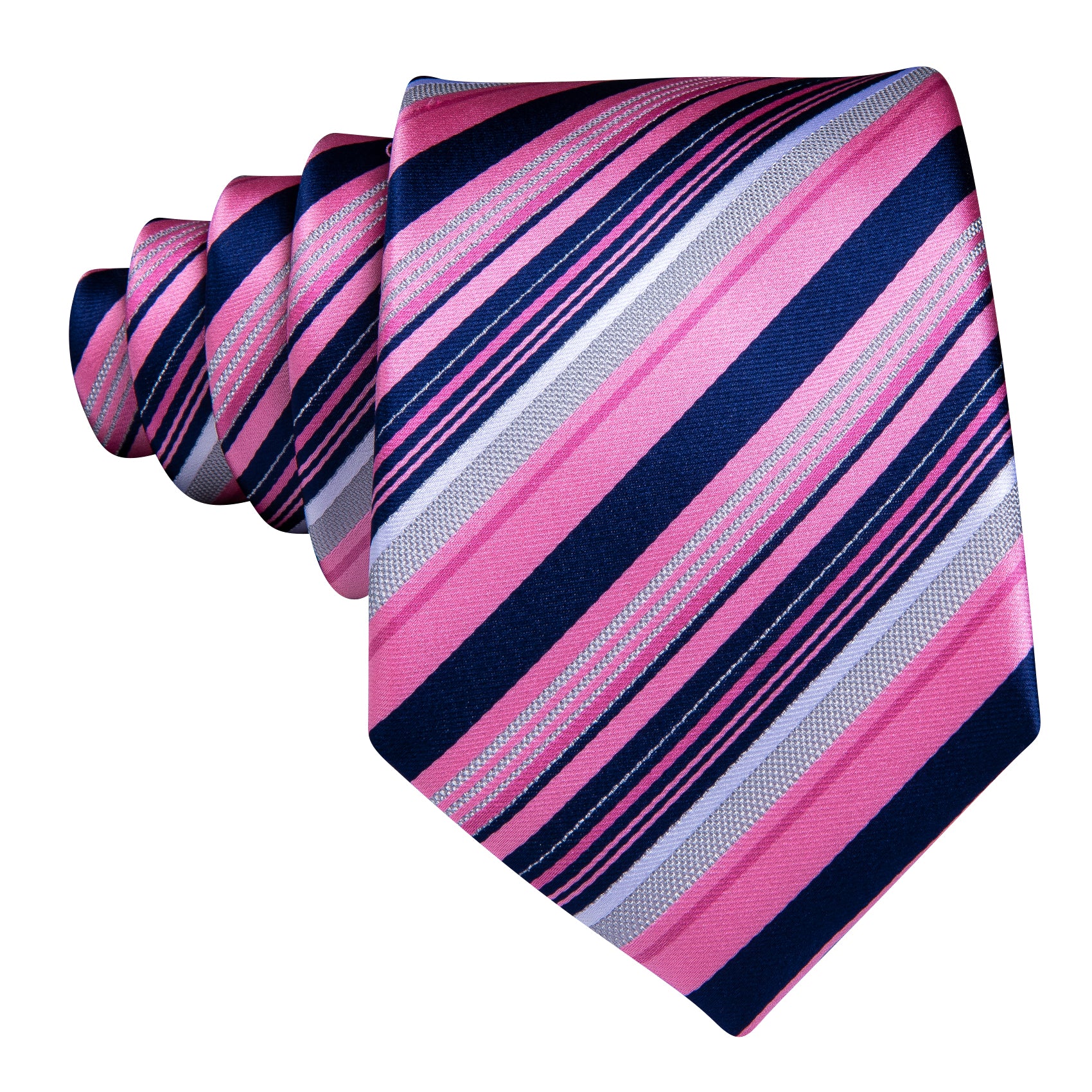 Lilac Blue Striped Silk Necktie Pocket Square Cufflinks Set