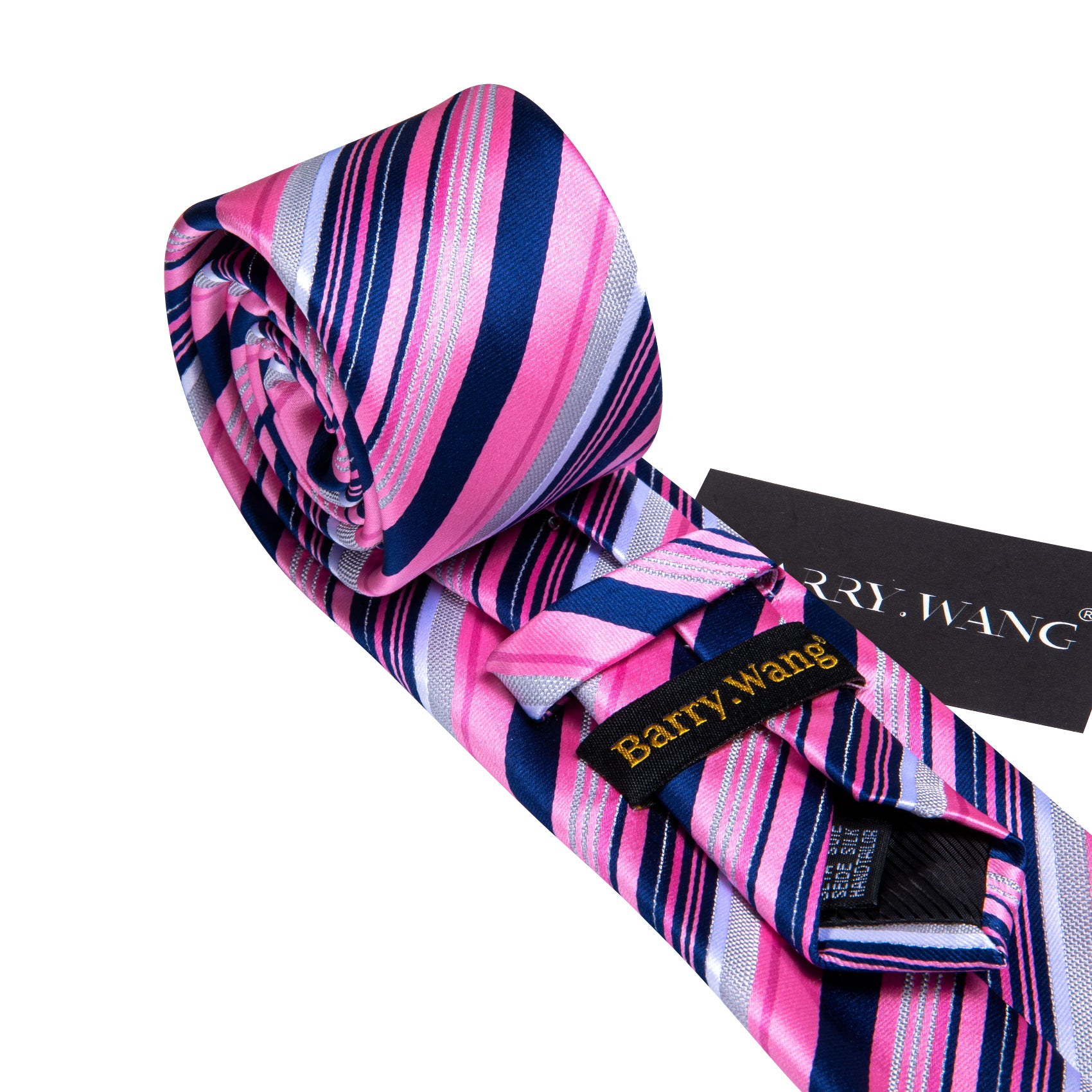 Barry. Wang Pink Lilac Blue Striped Silk Necktie Pocket Square Cufflin