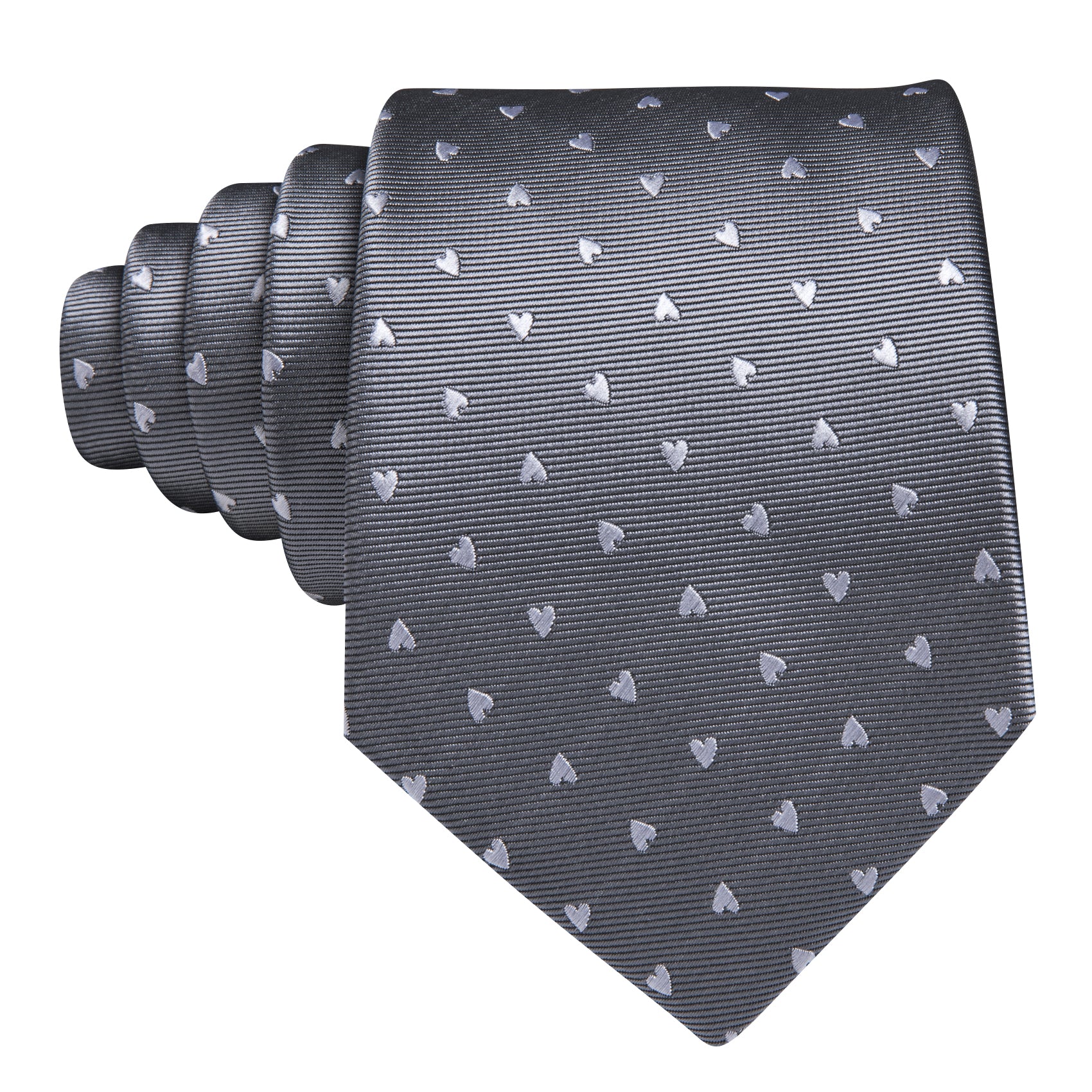  Grey Ties White Heart Pattern Necktie Hanky Cufflinks Set