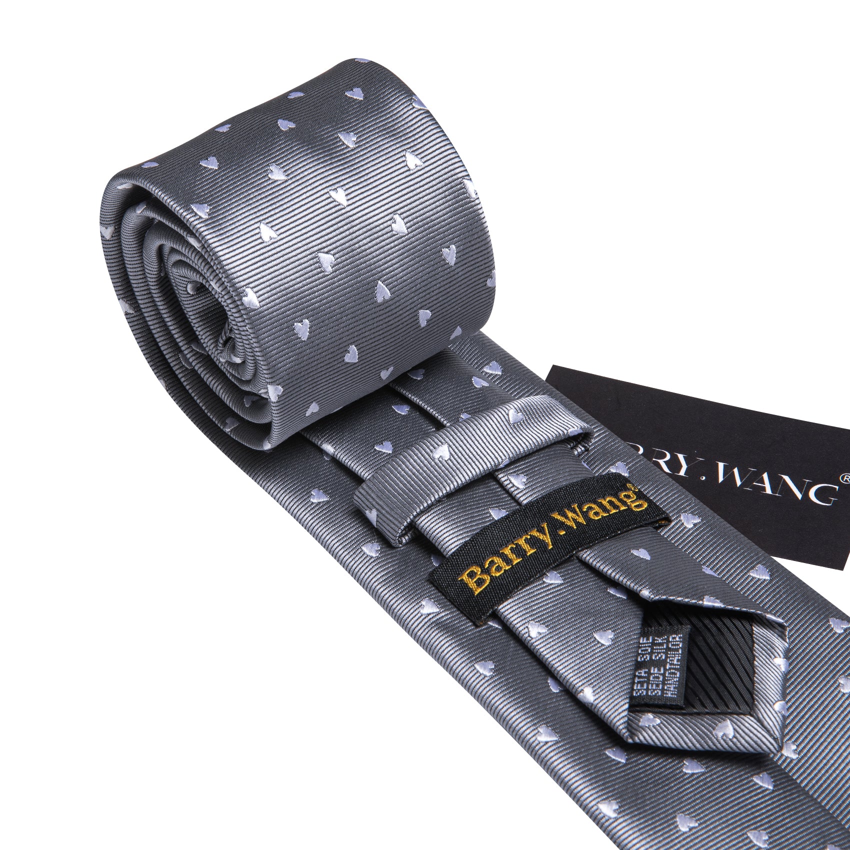  Grey Ties White Heart Pattern Necktie Hanky Cufflinks Set