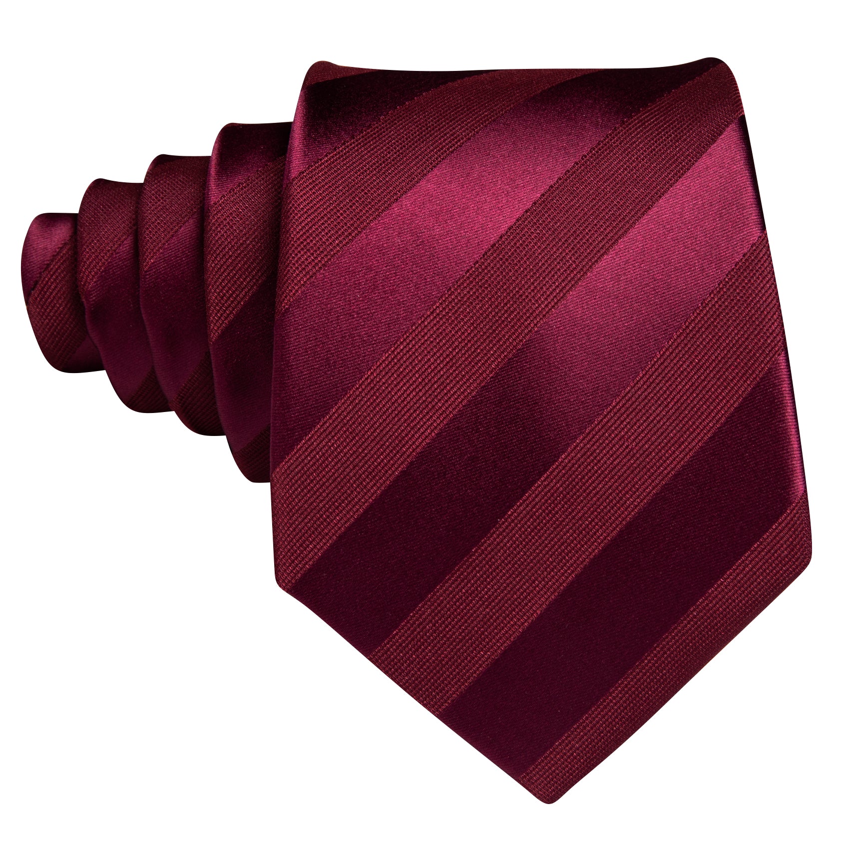 Burgundy Red Striped Silk Tie Pocket Square Cufflinks Set