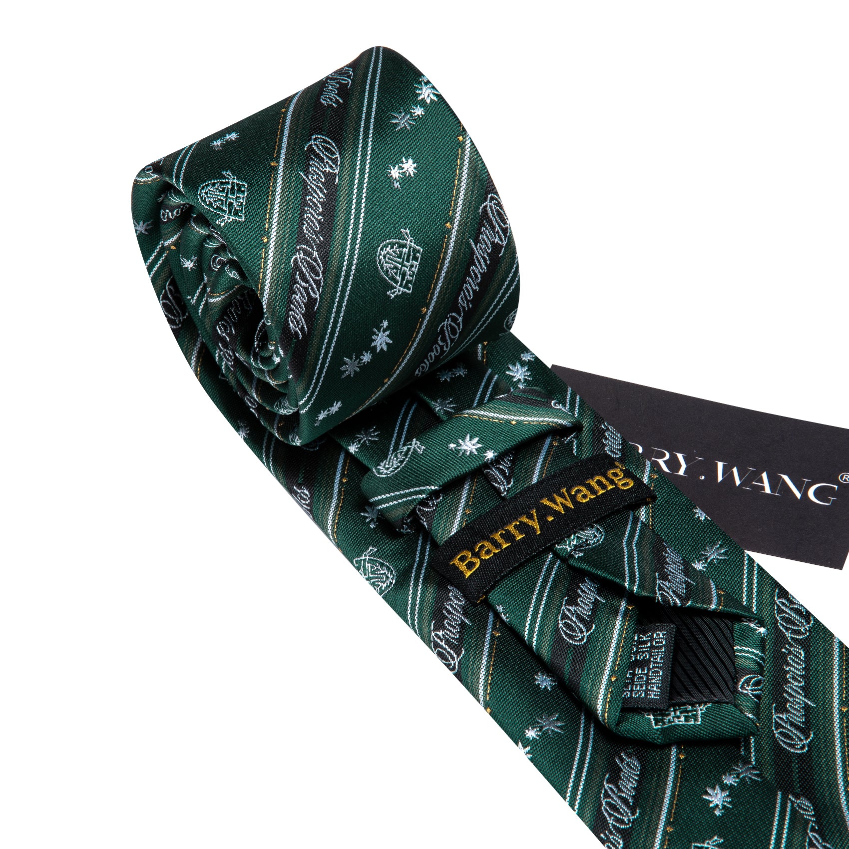 Green Floral Striped Silk Tie Handkerchief Cufflinks Set