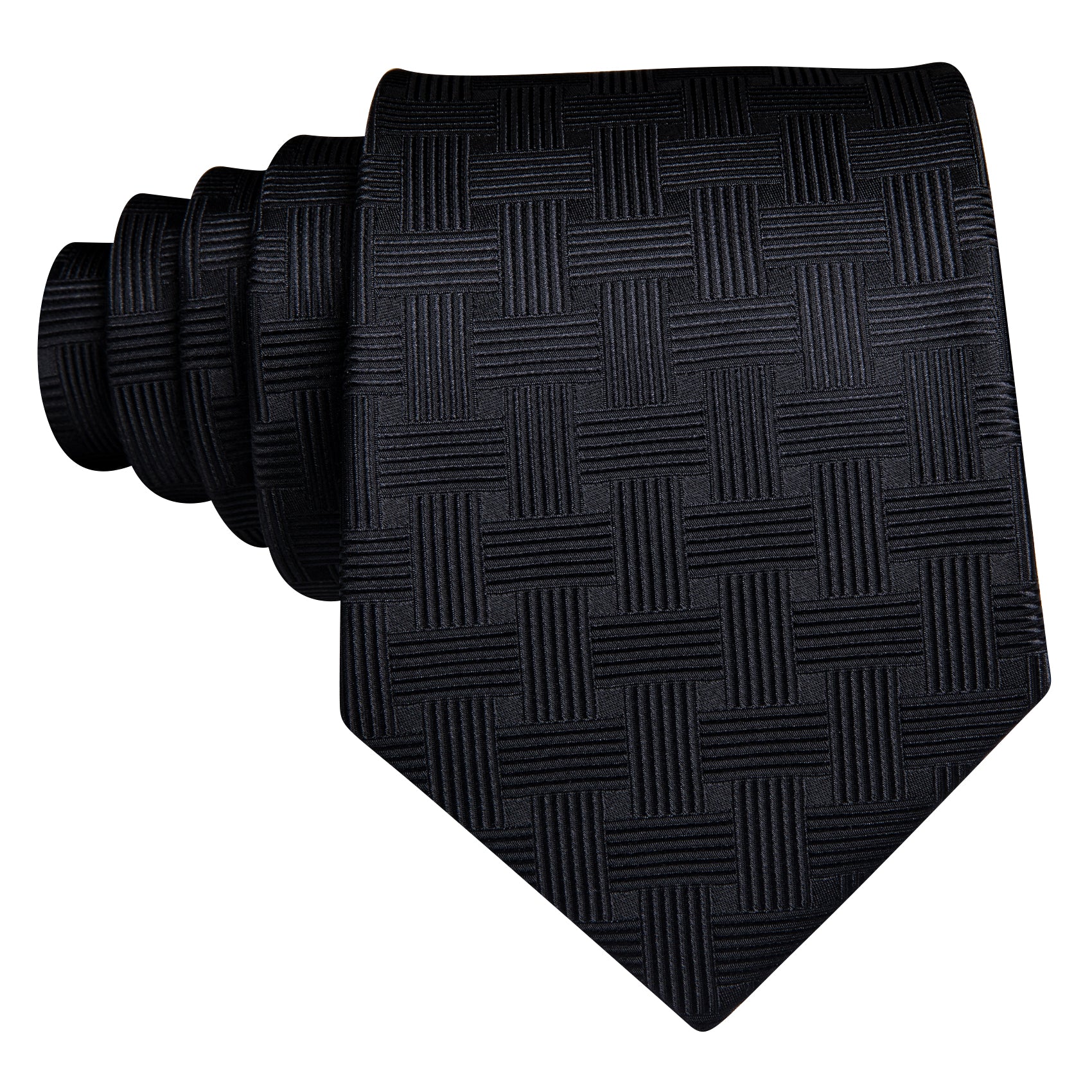 Black Striped Silk Tie Pocket Square Cufflinks Set